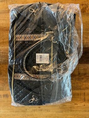 Quilted Black Travel Bag with Embroidered Accent